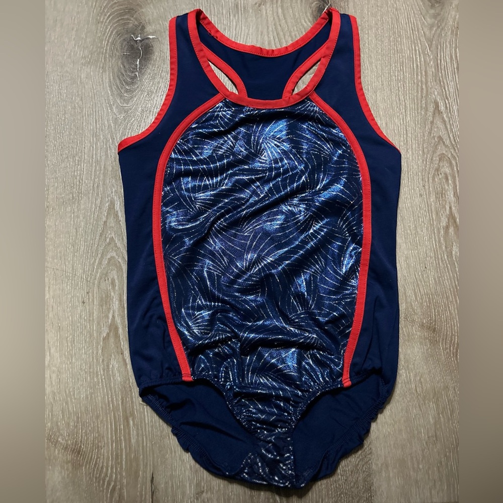 Danskin Navy and Red Shimmer Leotard